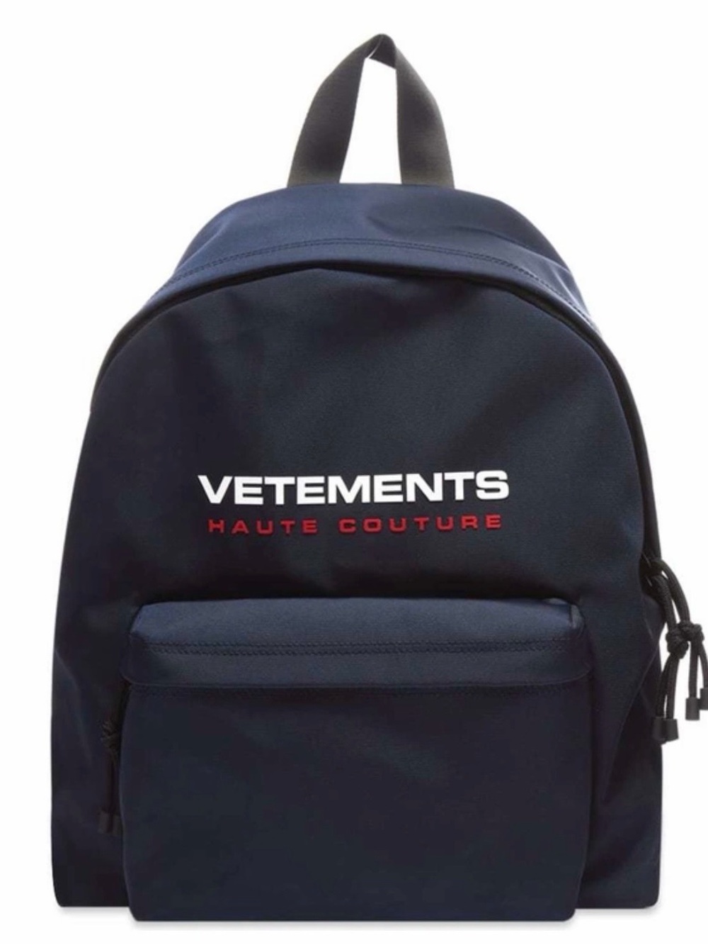 BNWT Vetements Navy and Red 'Haute Couture' Logo Backpack